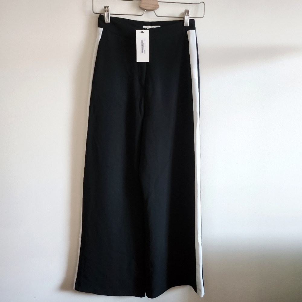 OAK + FORT I NWT US S Crepe Wide Leg Trousers I black with white stripes